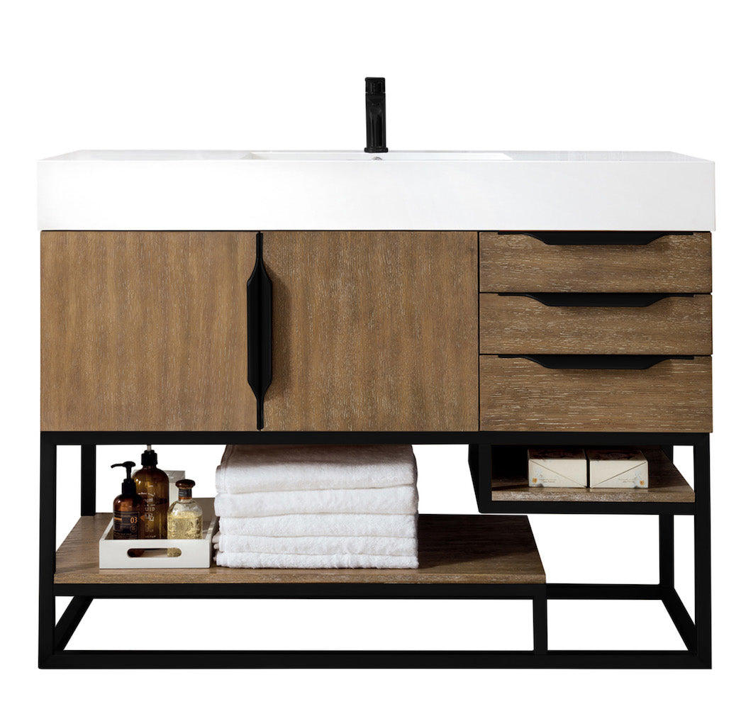 48" Columbia Single Sink Bathroom Vanity, Latte Oak w/ Matte Black