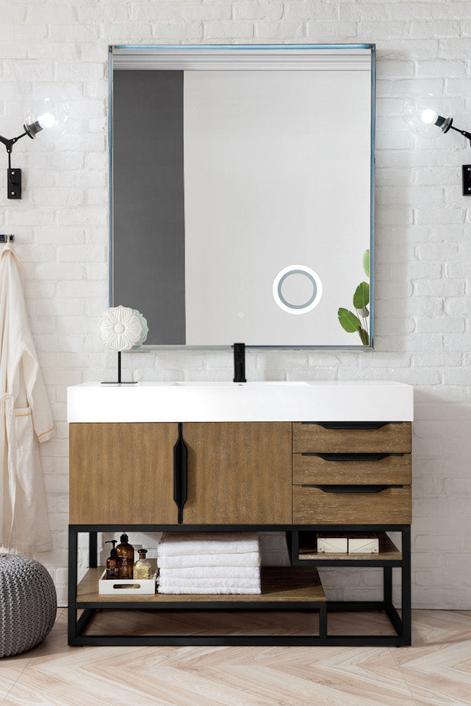 48" Columbia Single Sink Bathroom Vanity, Latte Oak w/ Matte Black
