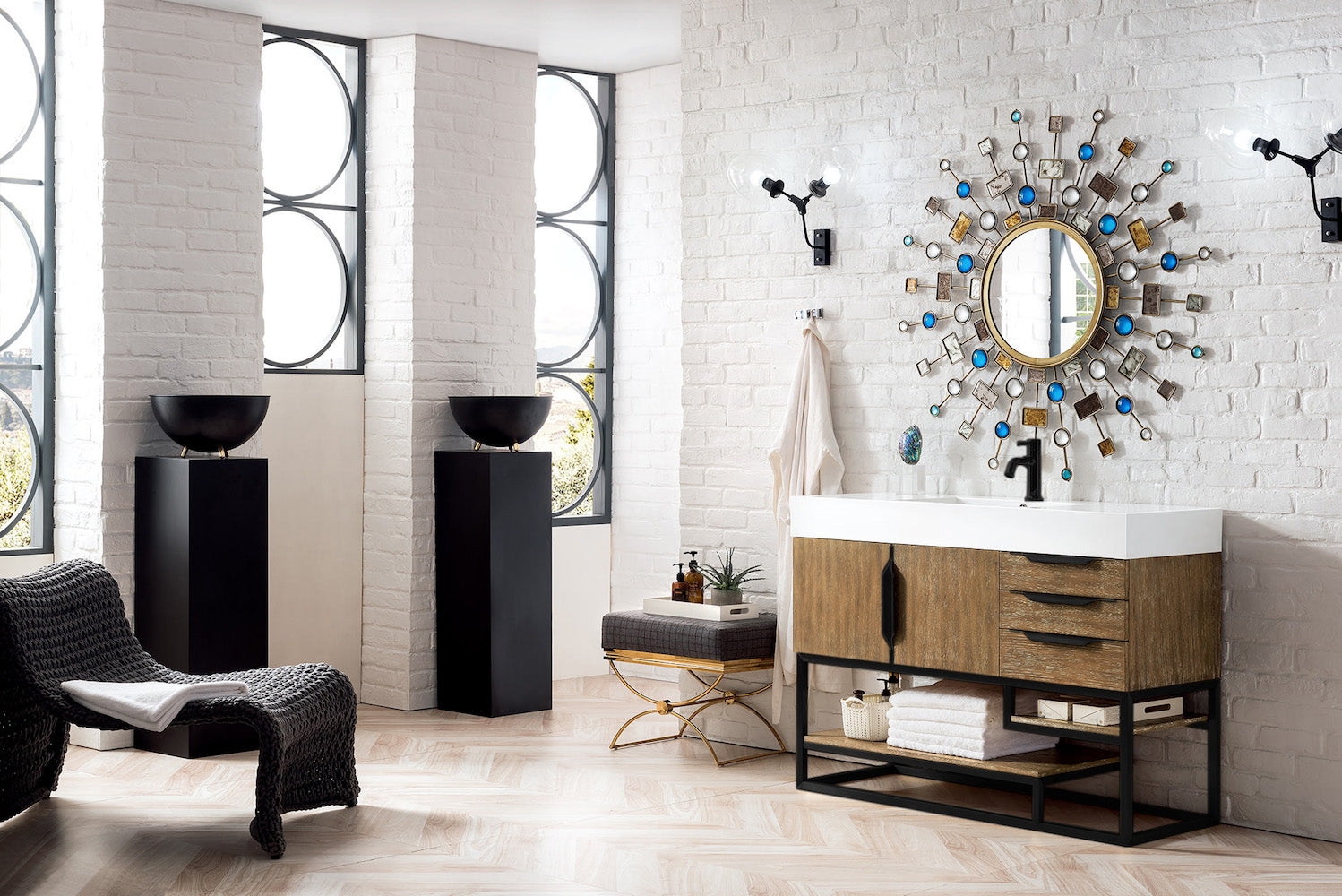 48" Columbia Single Sink Bathroom Vanity, Latte Oak w/ Matte Black