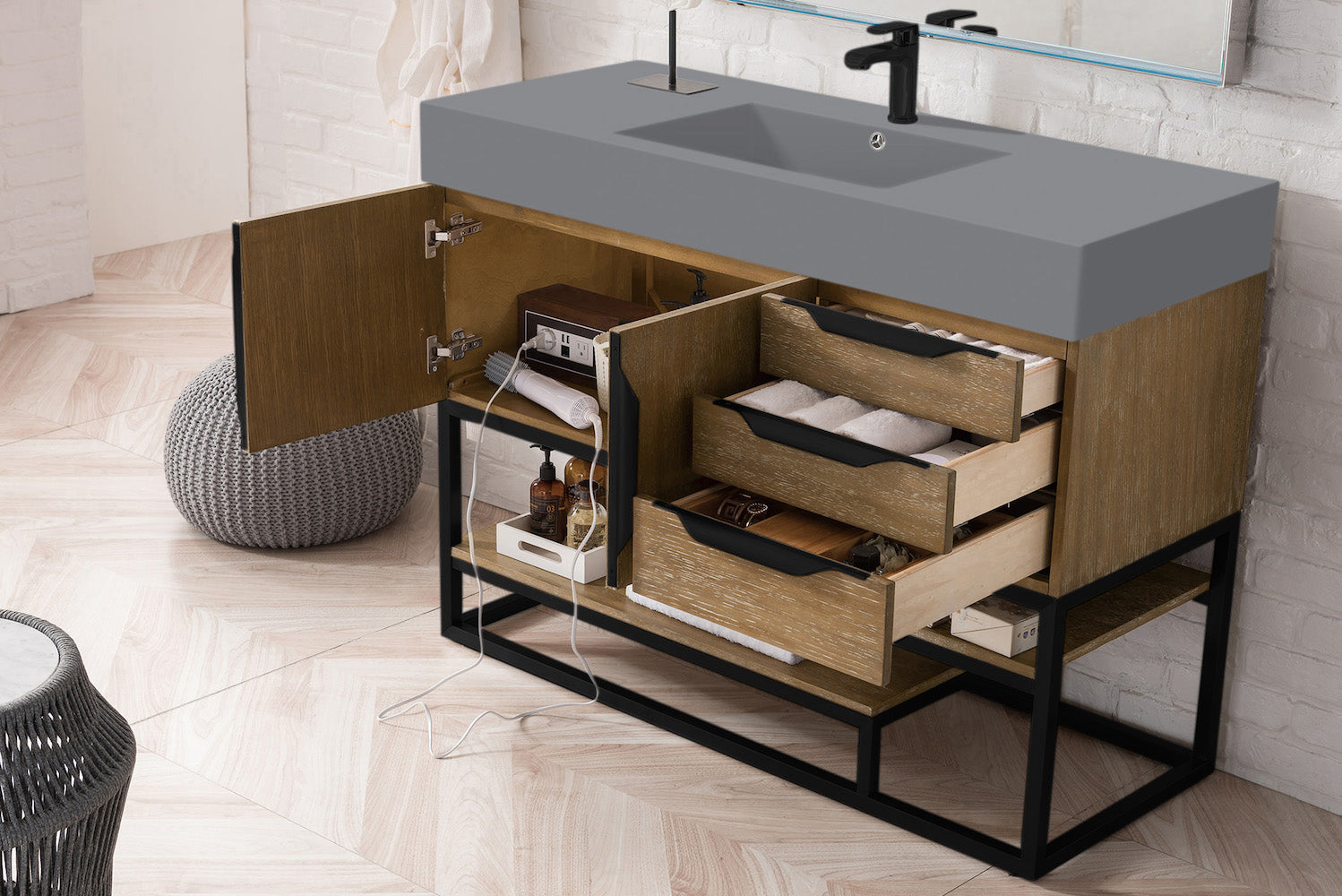 48" Columbia Single Sink Bathroom Vanity, Latte Oak w/ Matte Black