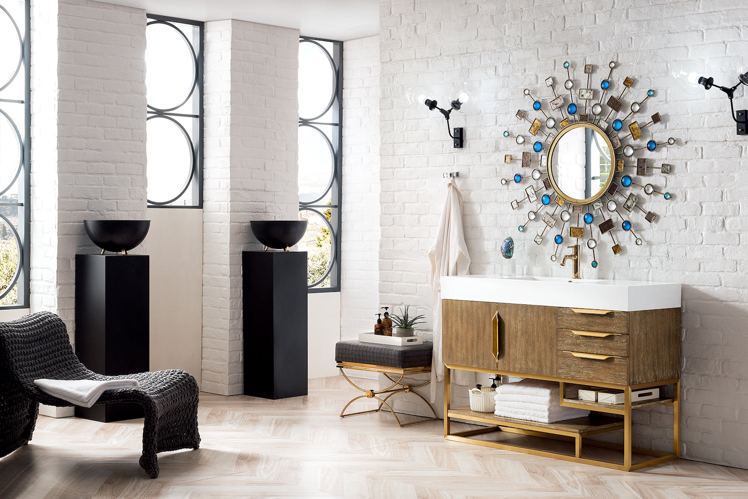 48" Columbia Single Sink Bathroom Vanity, Latte Oak w/ Radiant Gold