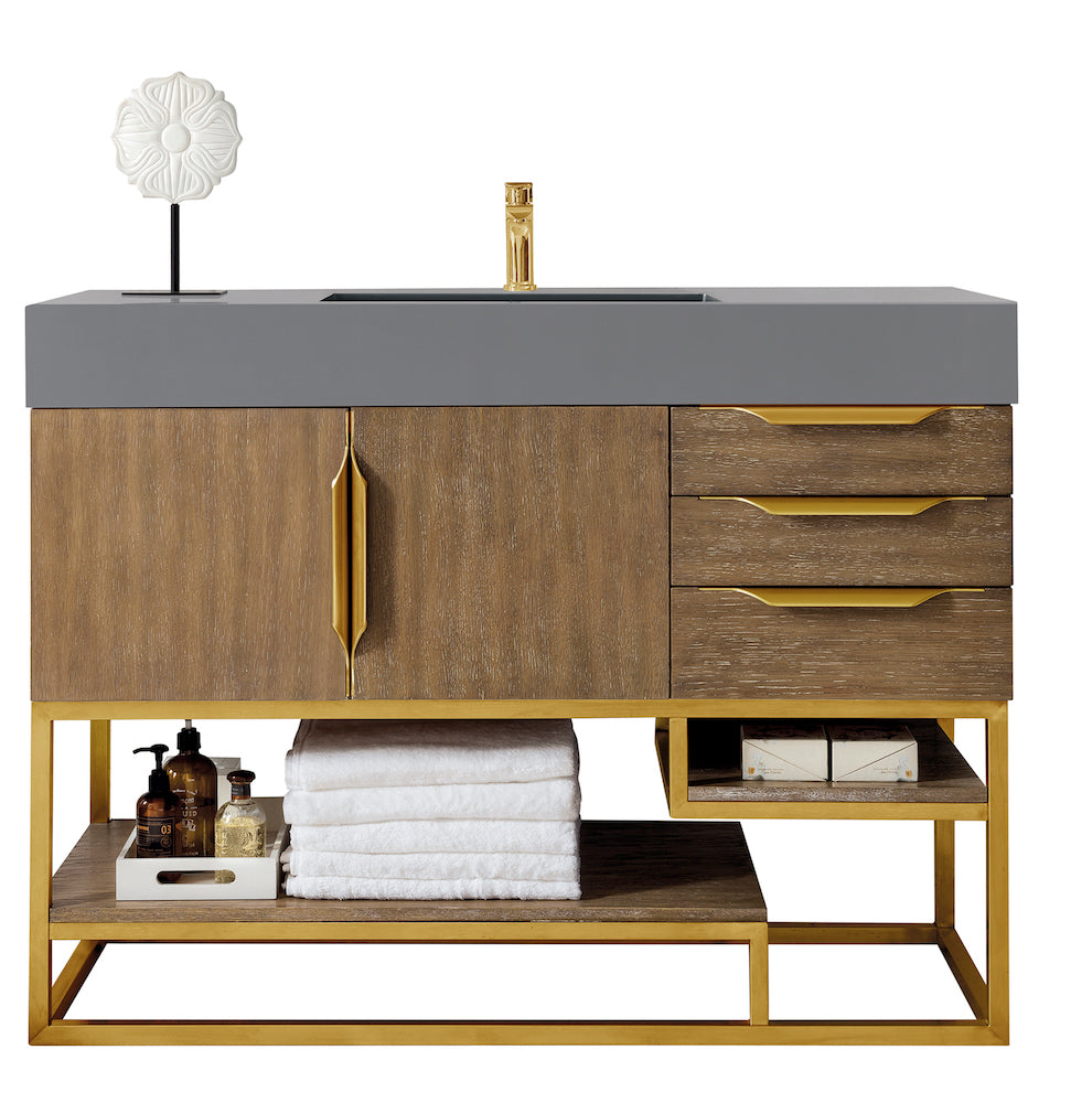 48" Columbia Single Sink Bathroom Vanity, Latte Oak w/ Radiant Gold