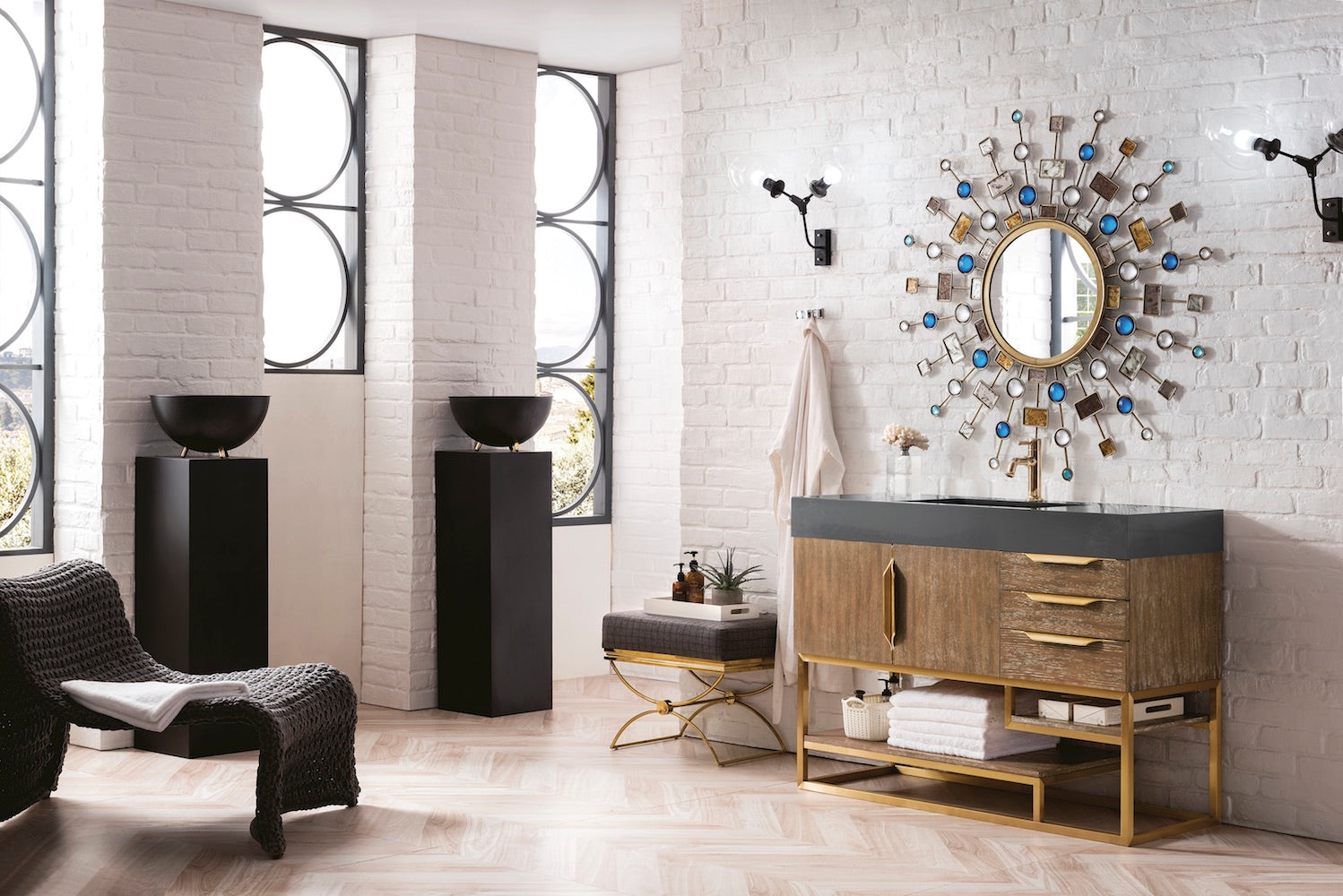 48" Columbia Single Sink Bathroom Vanity, Latte Oak w/ Radiant Gold