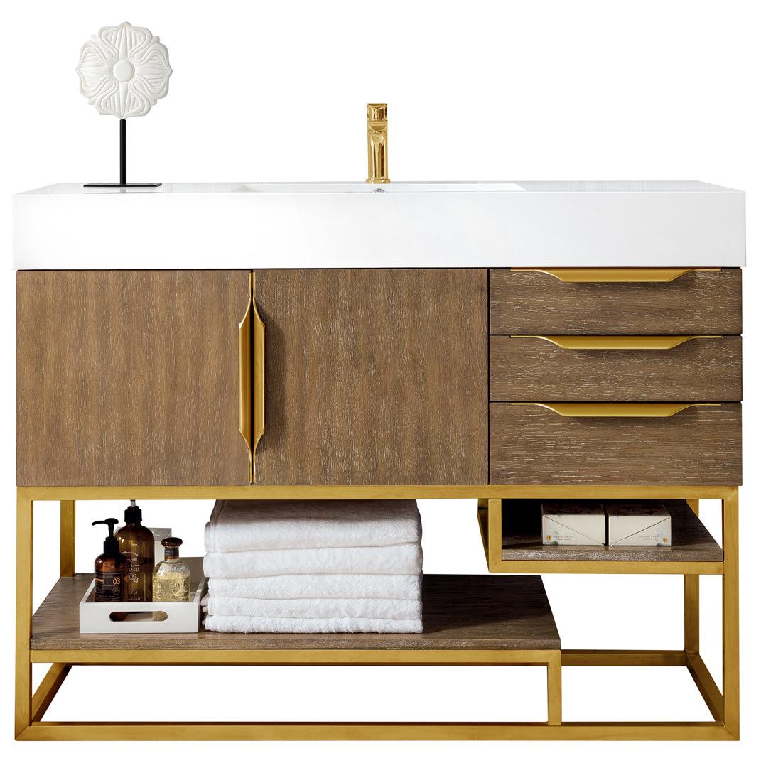 48" Columbia Single Sink Bathroom Vanity, Latte Oak w/ Radiant Gold