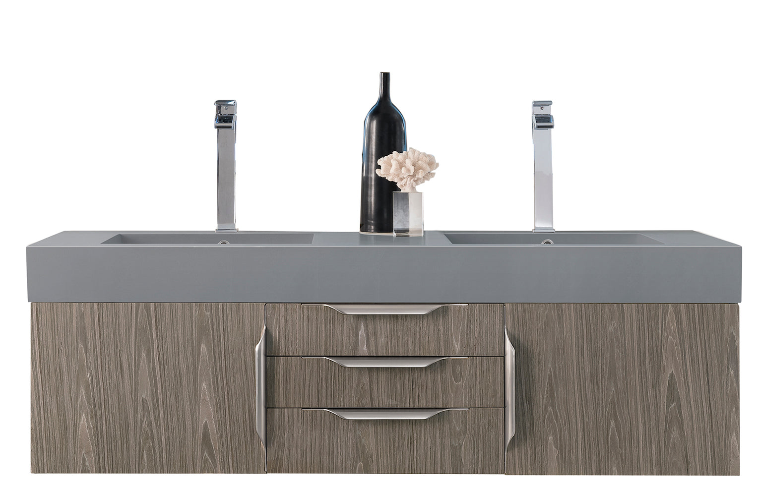 59" Mercer Island Double Sink Bathroom Vanity, Ash Gray w/ Brushed Nickel