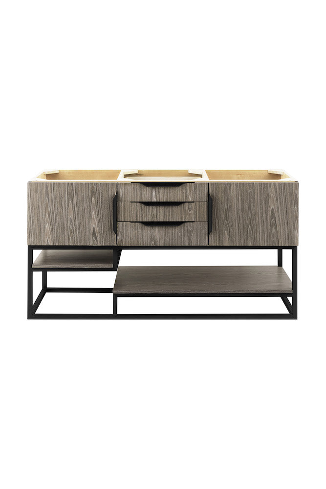 59" Columbia Double Sink Bathroom Vanity, Ash Gray w/ Matte Black