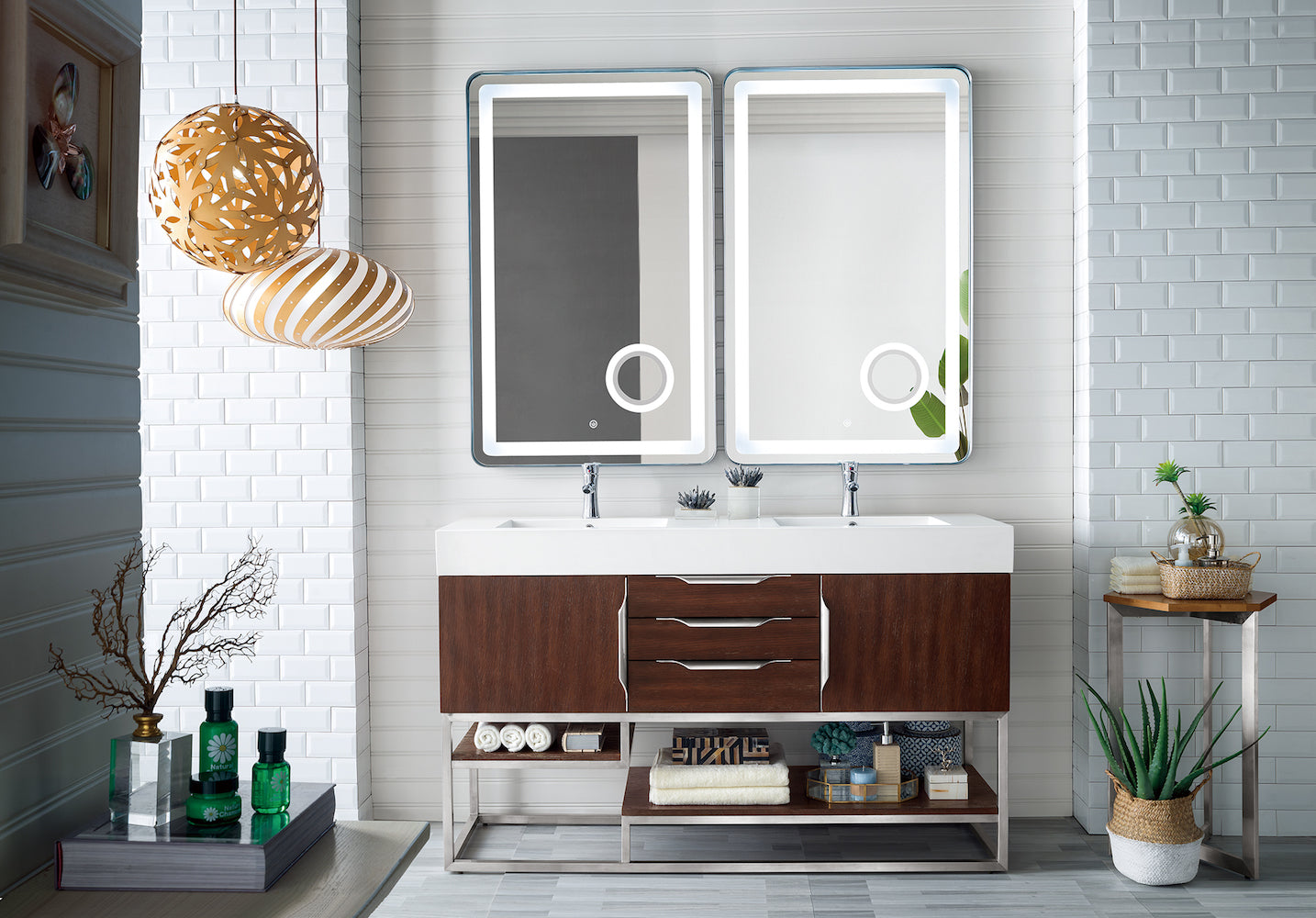 59" Columbia Double Sink Bathroom Vanity, Coffee Oak