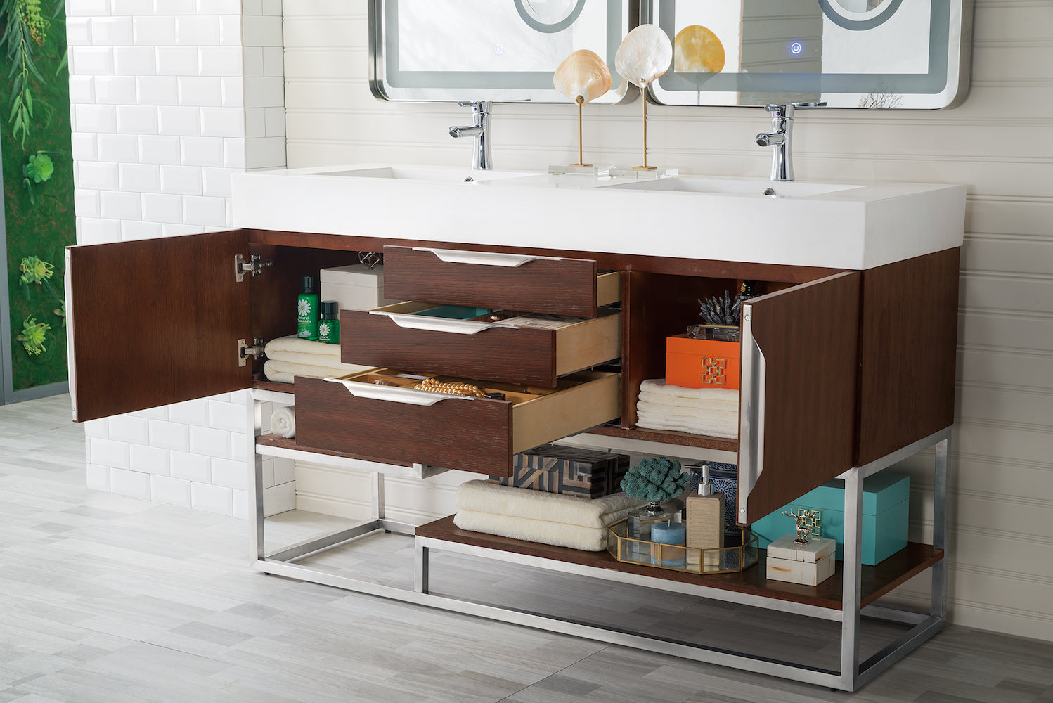 59" Columbia Double Sink Bathroom Vanity, Coffee Oak