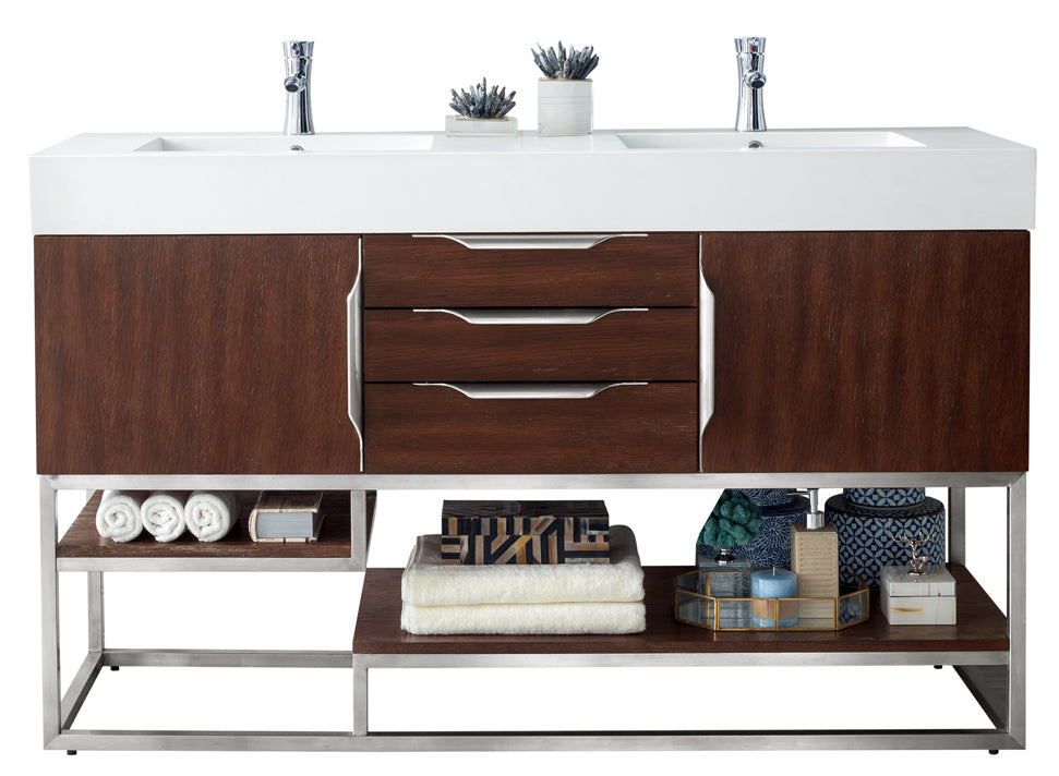 59" Columbia Double Sink Bathroom Vanity, Coffee Oak