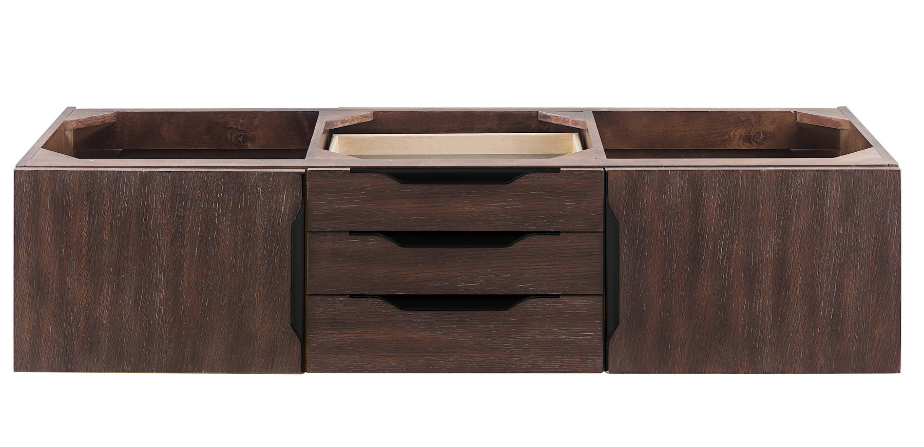 59" Mercer Island Double Sink Bathroom Vanity, Coffee Oak w/ Matte Black