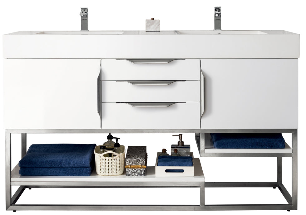 59" Columbia Double Sink Bathroom Vanity, Glossy White