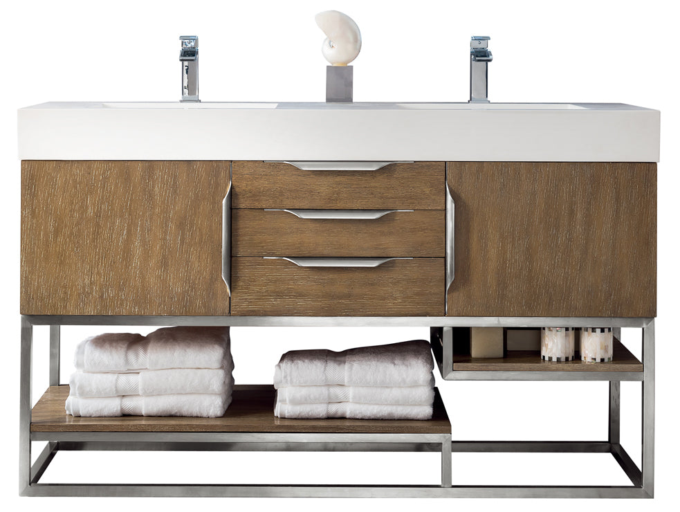 59" Columbia Double Sink Bathroom Vanity, Latte Oak
