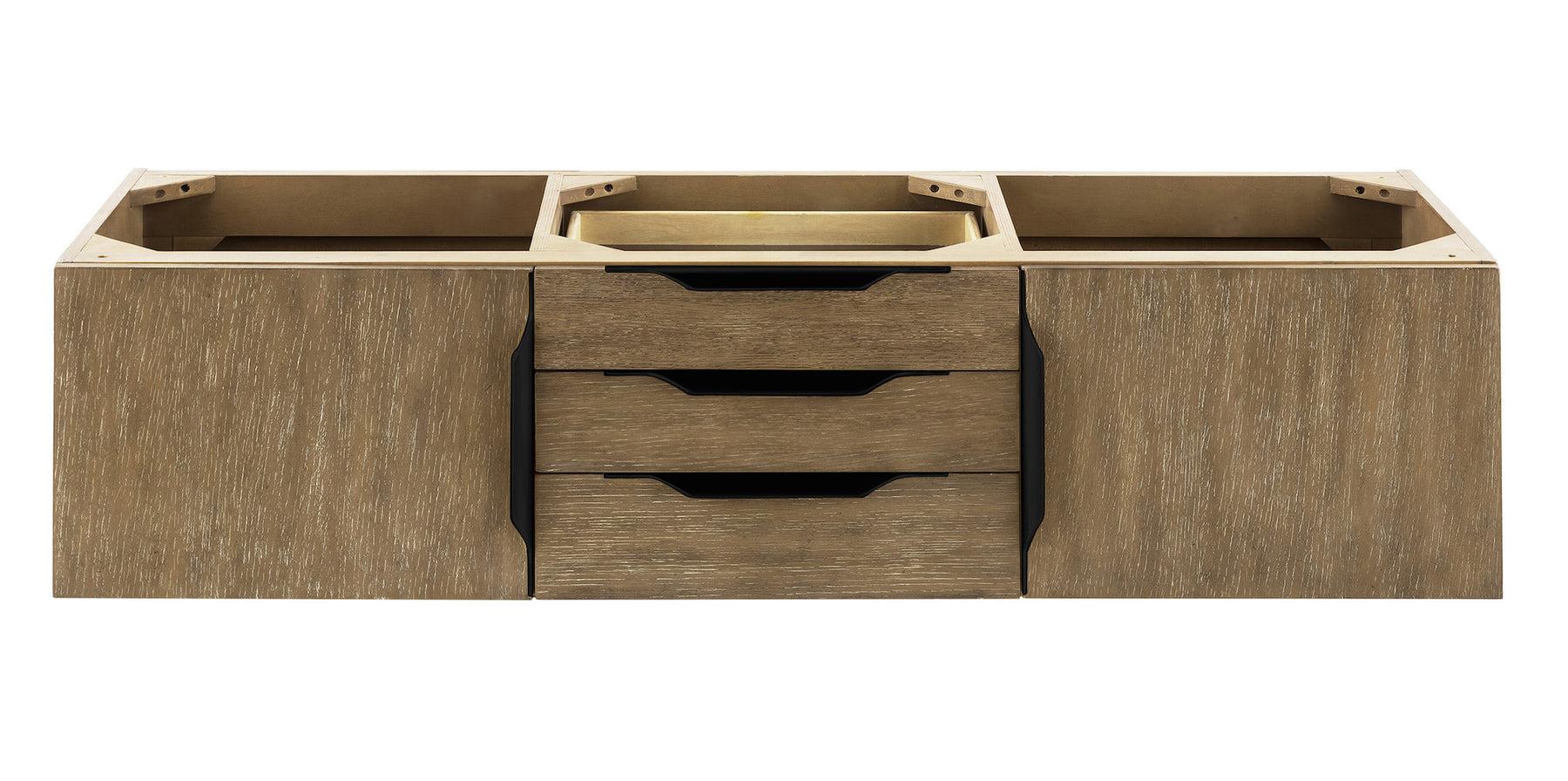 59" Mercer Island Double Sink Bathroom Vanity, Latte Oak w/ Matte Black