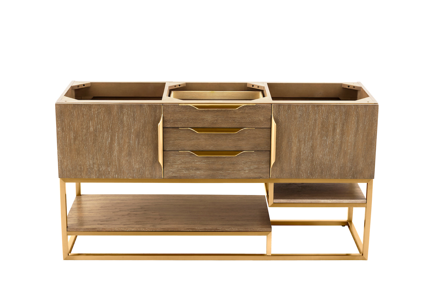 59" Columbia Double Sink Bathroom Vanity, Latte Oak w/ Radiant Gold
