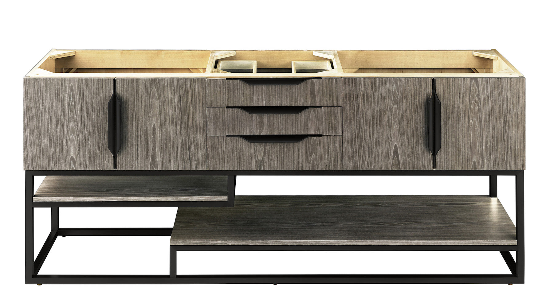 72" Columbia Double Sink Bathroom Vanity, Ash Gray w/ Matte Black