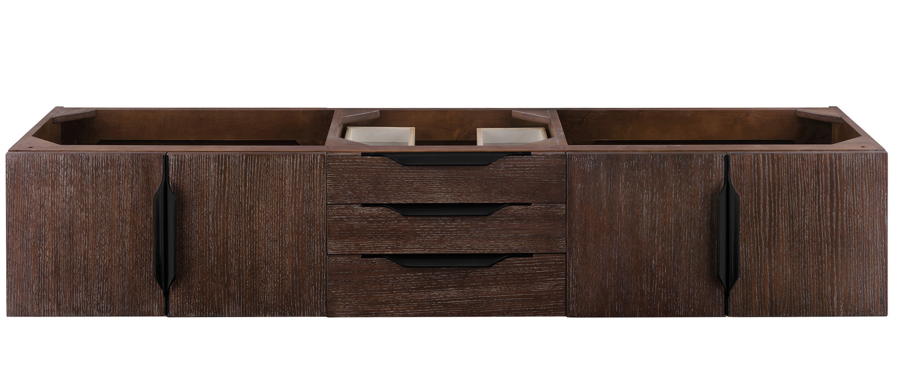 72" Mercer Island Double Sink Bathroom Vanity, Coffee Oak w/ Matte Black