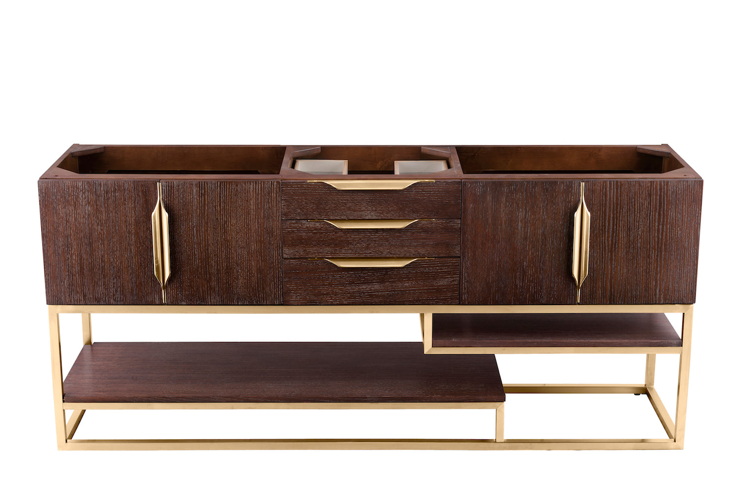 72" Columbia Double Sink Bathroom Vanity, Coffee Oak w/ Radiant Gold