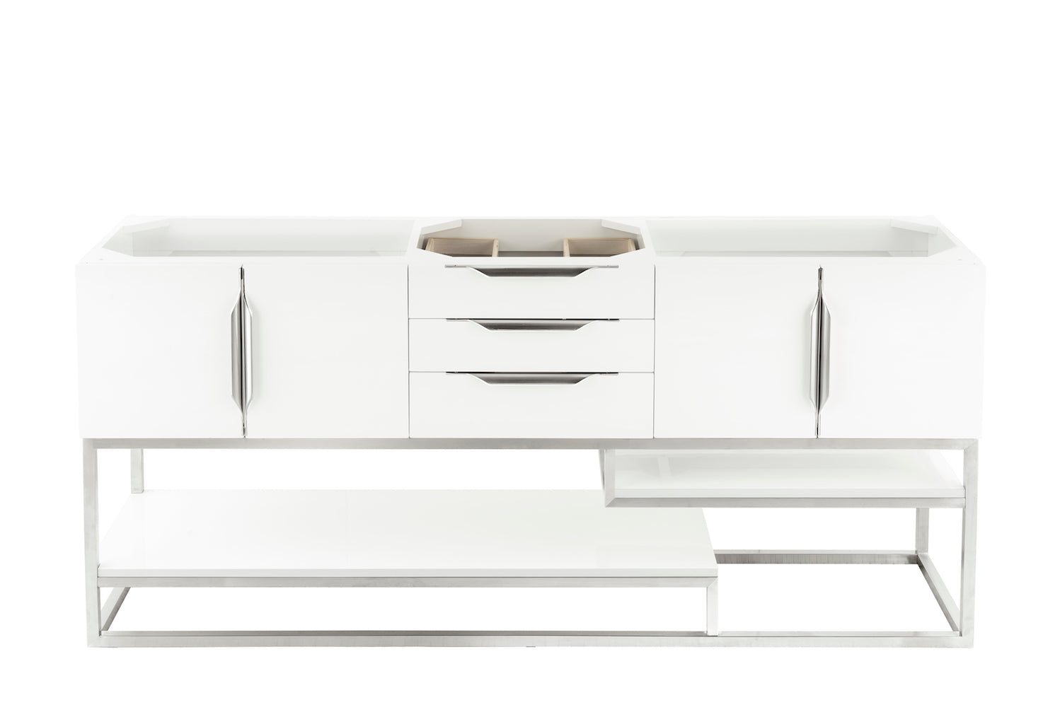 72" Columbia Double Sink Bathroom Vanity, Glossy White w/ Brushed Nickel