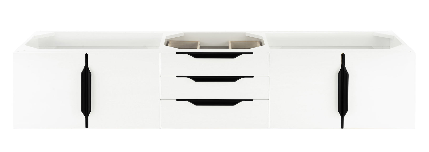 72" Mercer Island Double Sink Bathroom Vanity, Glossy White w/ Matte Black