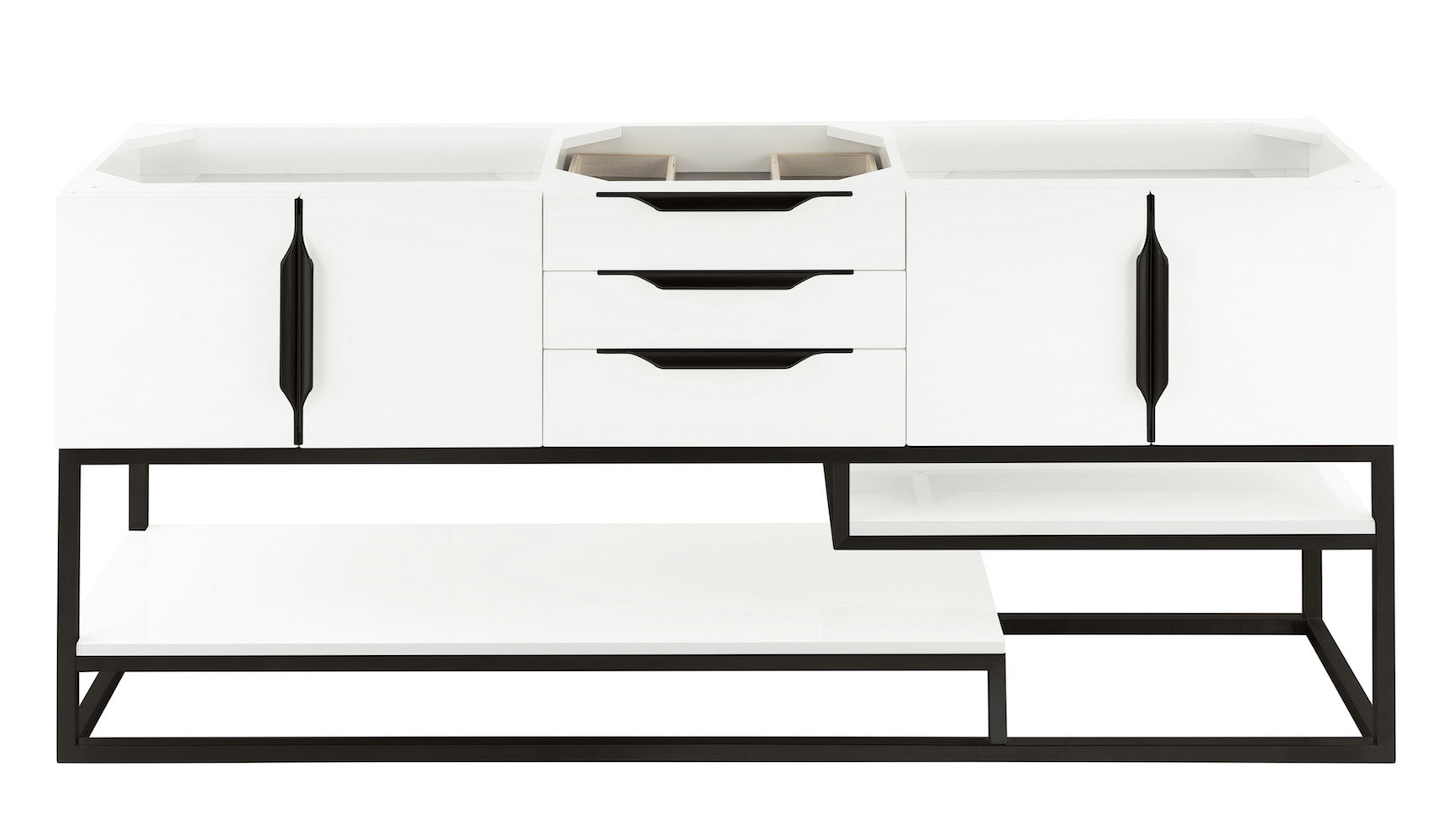 72" Columbia Double Sink Bathroom Vanity, Glossy White w/ Matte Black