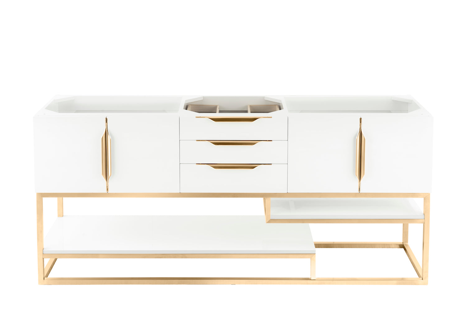 72" Columbia Double Sink Bathroom Vanity, Glossy White w/ Radiant Gold
