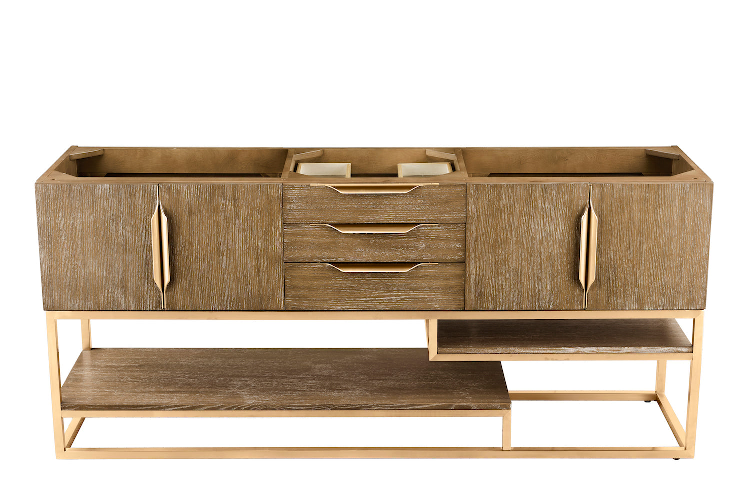 72" Columbia Double Sink Bathroom Vanity, Latte Oak w/ Radiant Gold