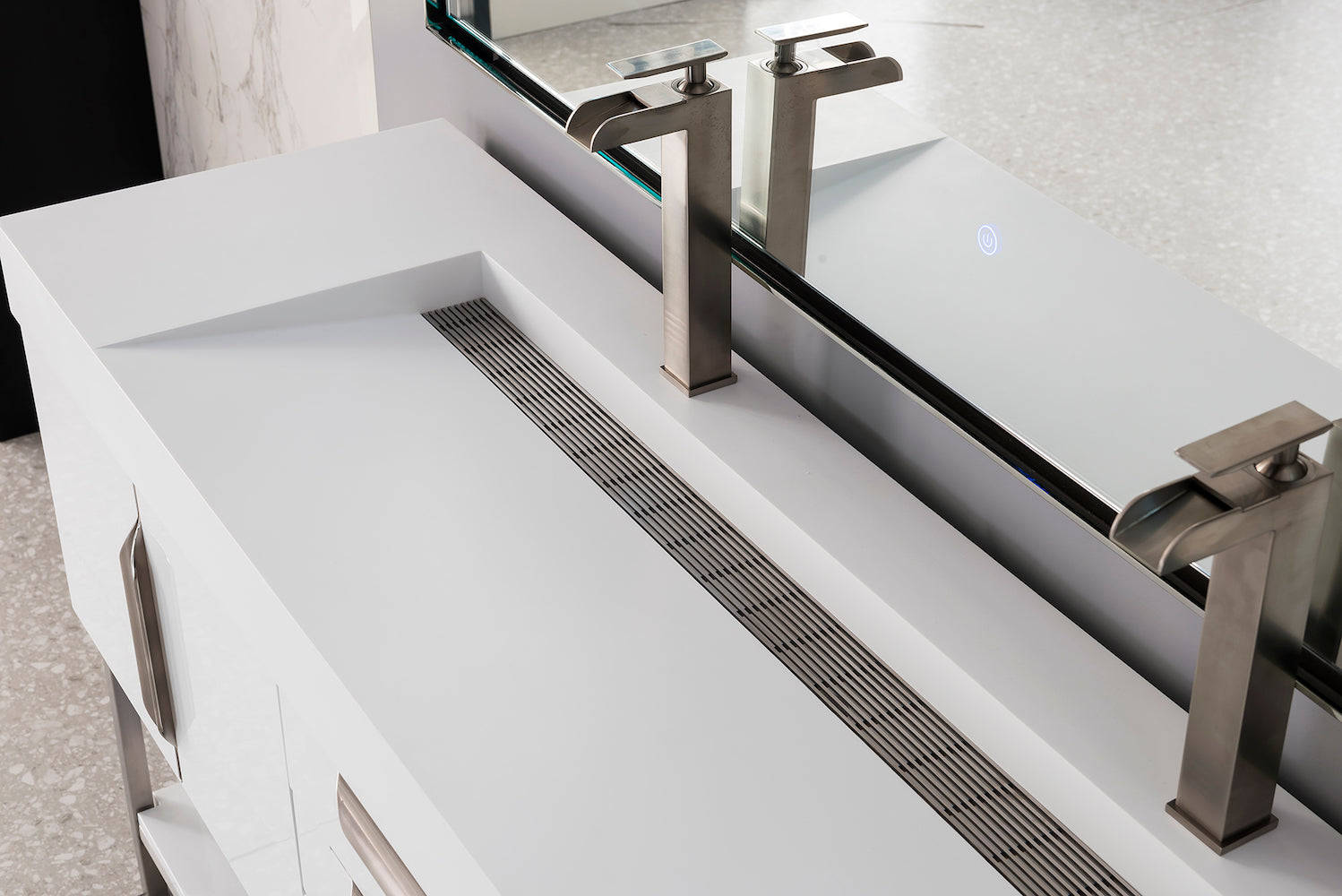72" Columbia Double Sink Bathroom Vanity, Glossy White w/ Brushed Nickel