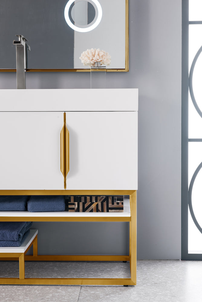 72" Columbia Double Sink Bathroom Vanity, Glossy White w/ Radiant Gold