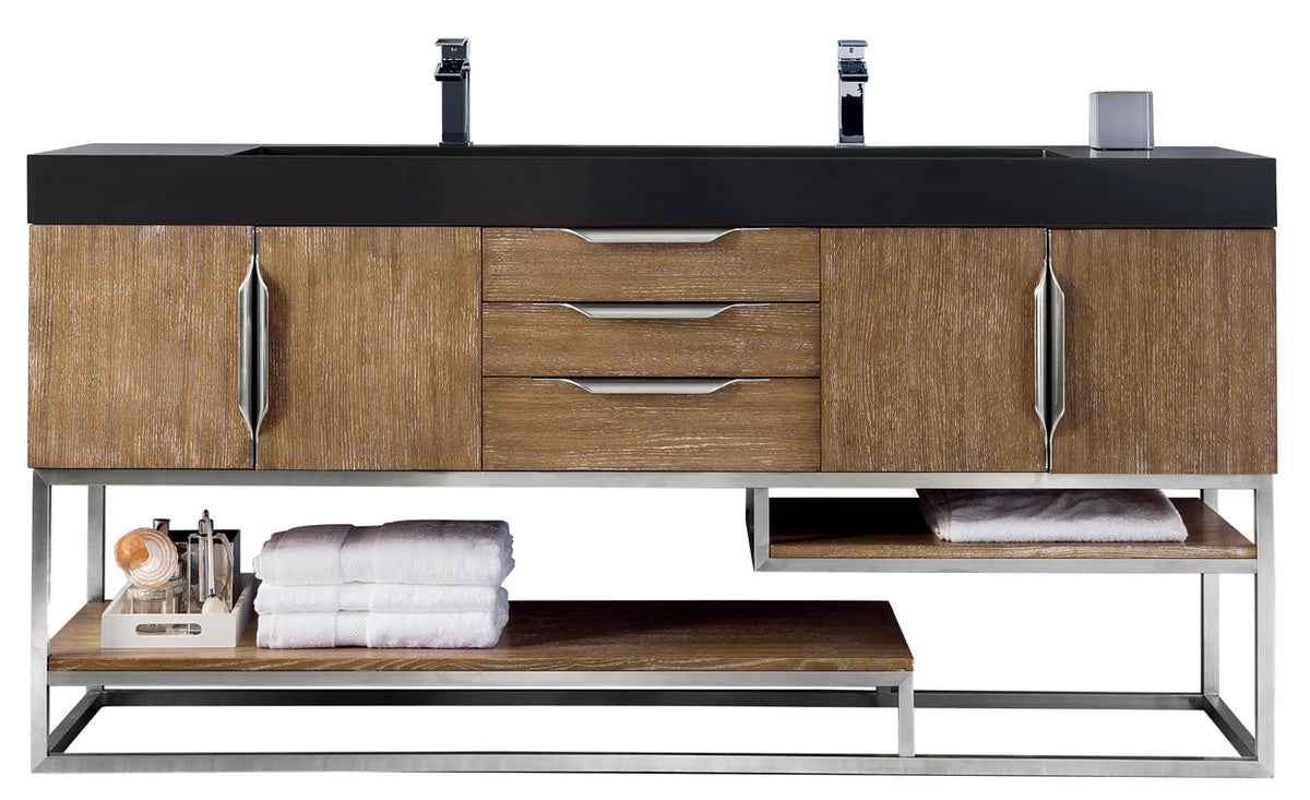 72" Columbia Double Sink Bathroom Vanity, Latte Oak w/ Brushed Nickel