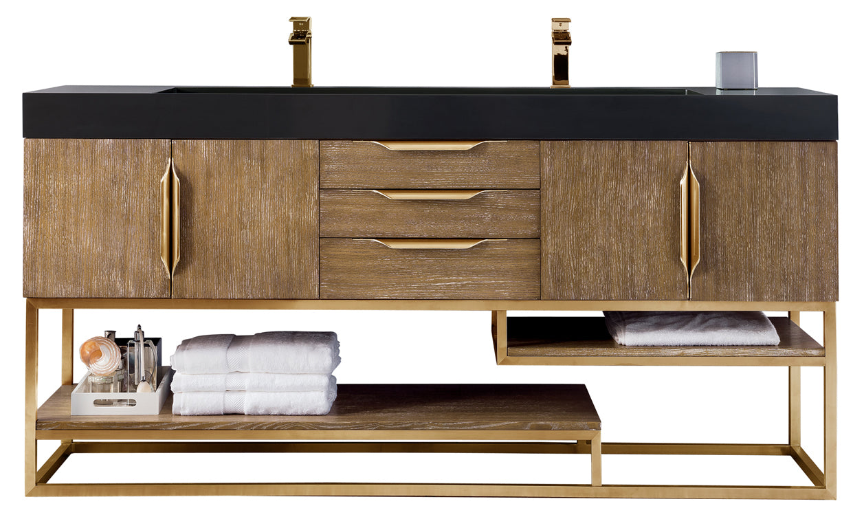 72" Columbia Double Sink Bathroom Vanity, Latte Oak w/ Radiant Gold