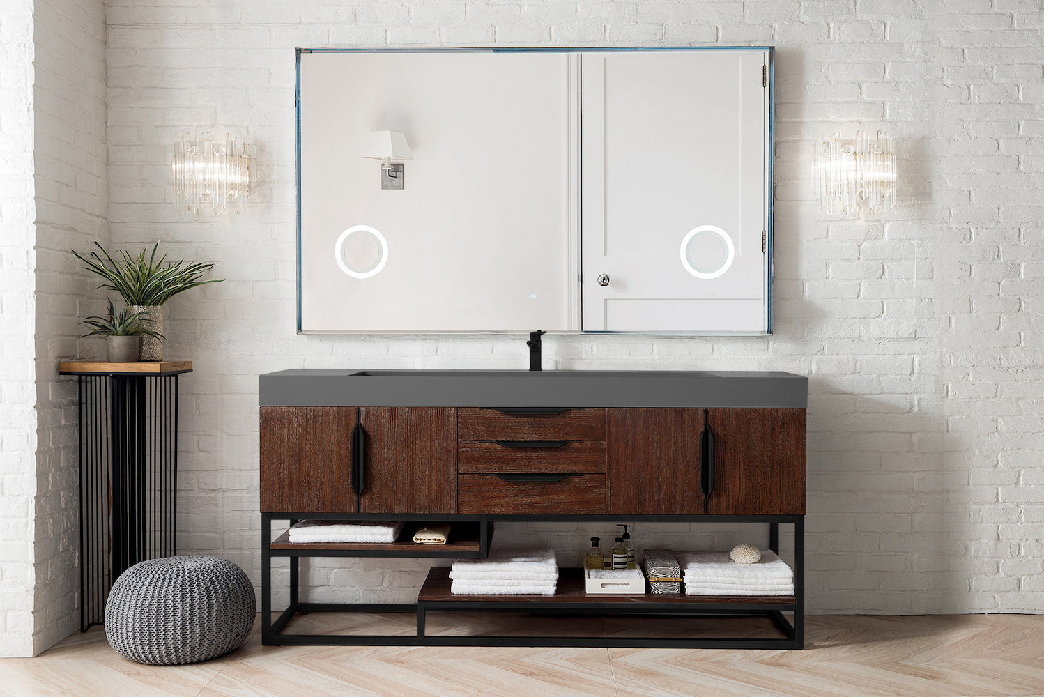 72" Columbia Single Sink Bathroom Vanity, Coffee Oak & Matte Black