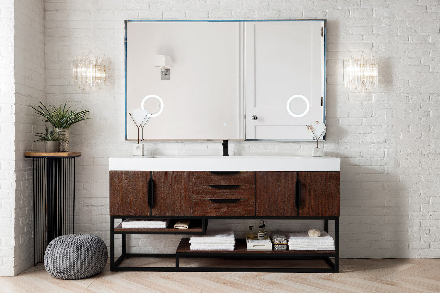72" Columbia Single Sink Bathroom Vanity, Coffee Oak & Matte Black