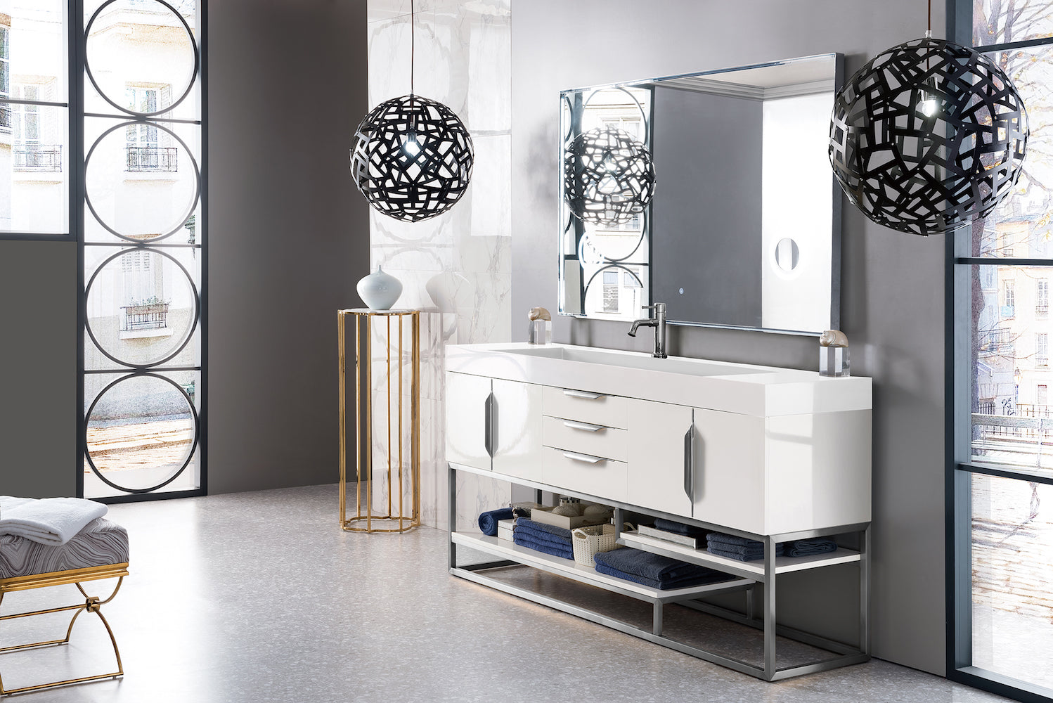 72" Columbia Single Sink Bathroom Vanity, Glossy White