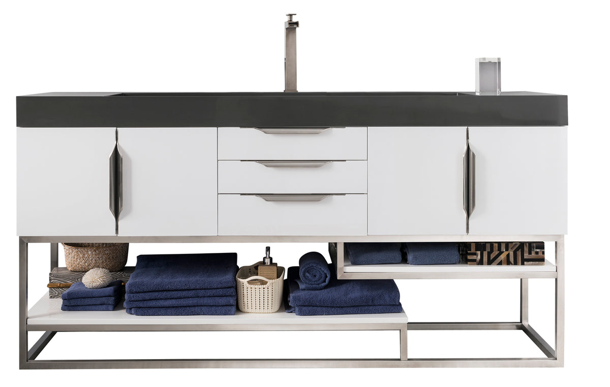 72" Columbia Single Sink Bathroom Vanity, Glossy White