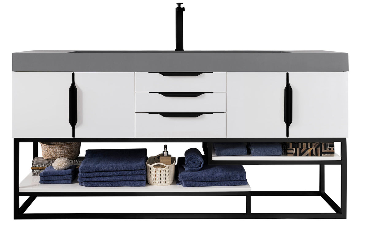 72" Columbia Single Sink Bathroom Vanity, Glossy White & Matte Black
