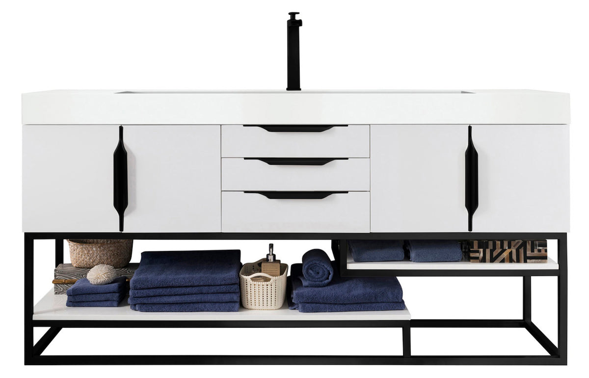 72" Columbia Single Sink Bathroom Vanity, Glossy White & Matte Black