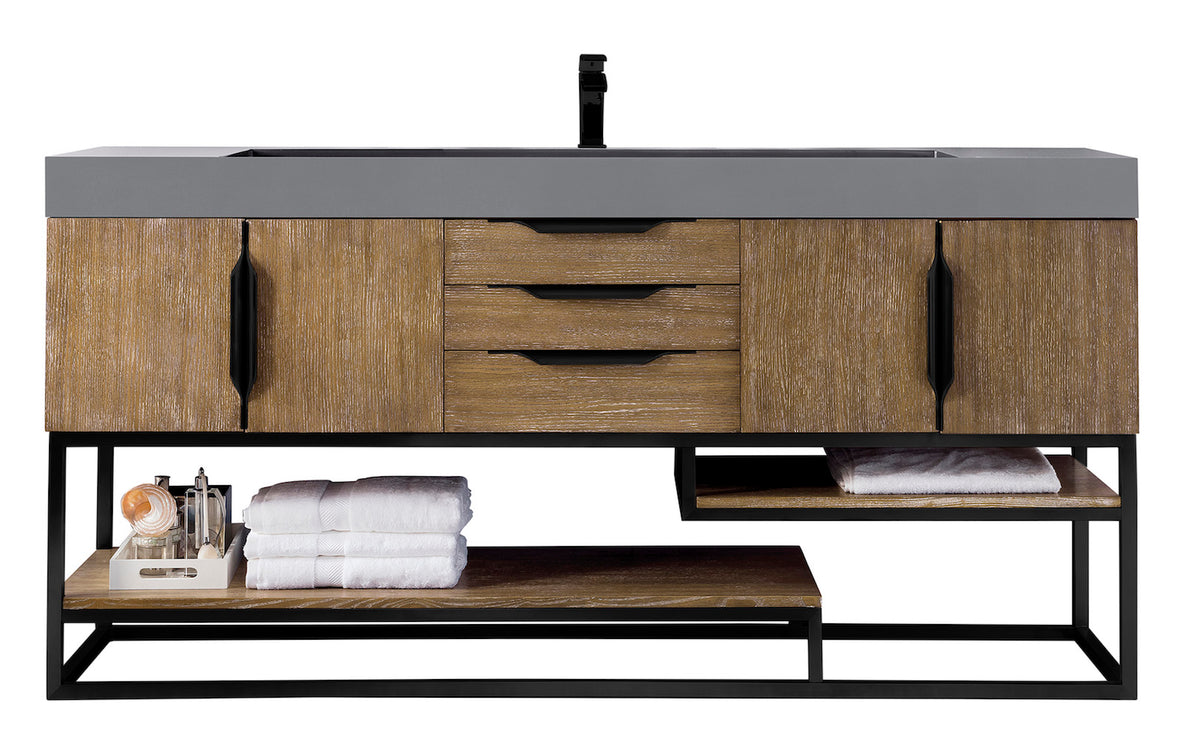 72" Columbia Single Sink Bathroom Vanity, Latte Oak & Matte Black