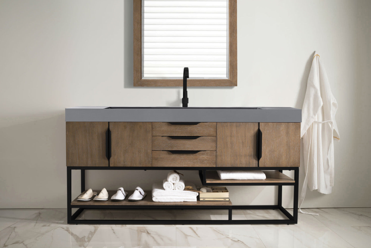 72" Columbia Single Sink Bathroom Vanity, Latte Oak & Matte Black