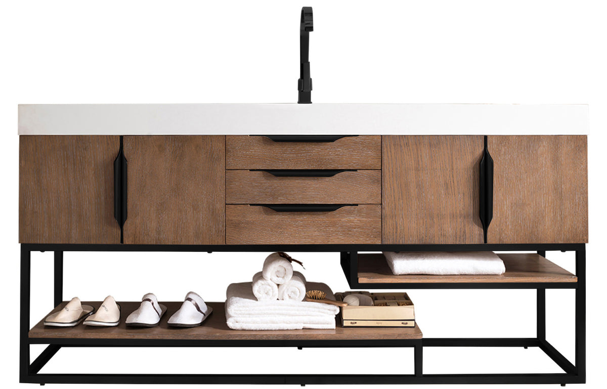 72" Columbia Single Sink Bathroom Vanity, Latte Oak & Matte Black