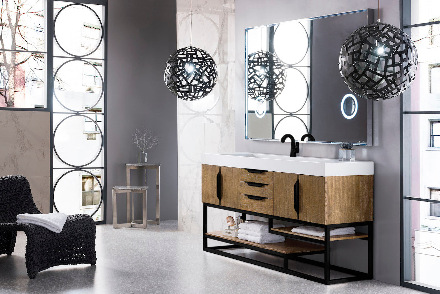 72" Columbia Single Sink Bathroom Vanity, Latte Oak & Matte Black