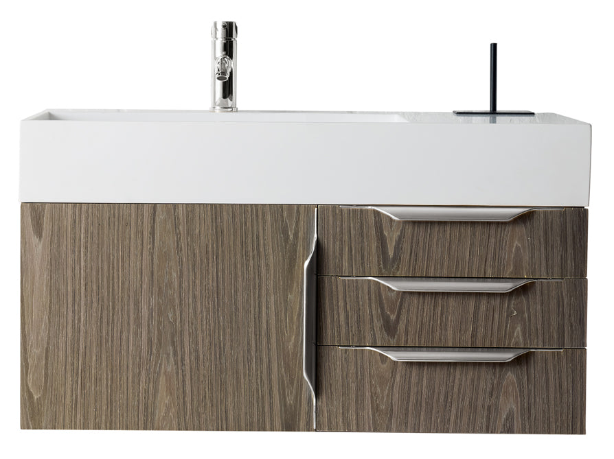 36" Columbia Single Wall Mount Vanity Cabinet, Ash Gray, Brushed Nickel