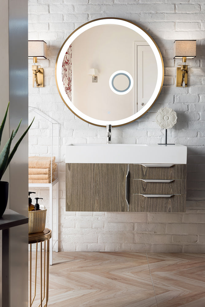 36" Columbia Single Wall Mount Vanity Cabinet, Ash Gray, Brushed Nickel