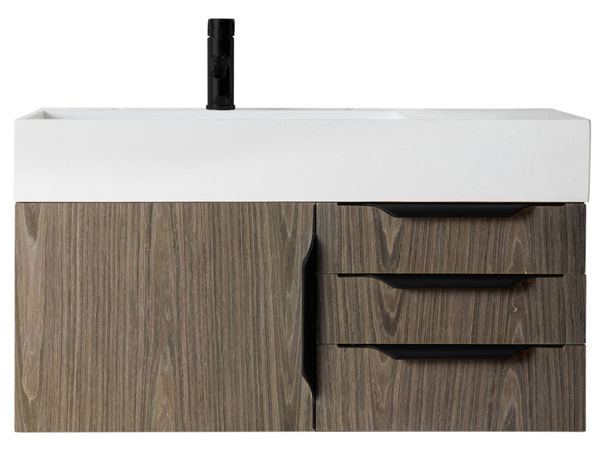 36" Columbia Single Wall Mount Vanity Cabinet, Ash Gray, Matte Black