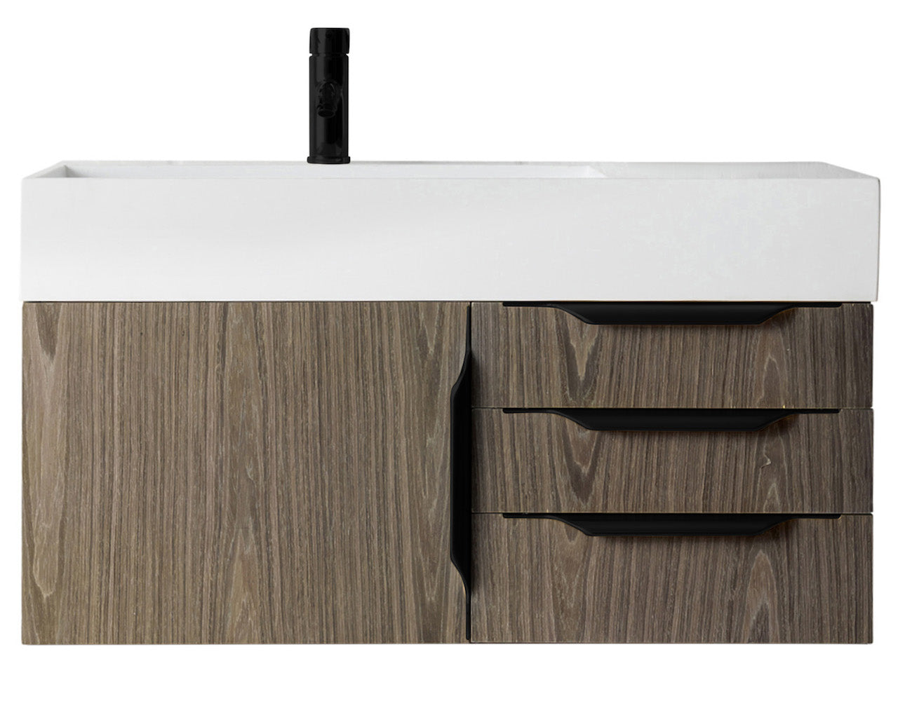 36" Mercer Island Single Sink Bathroom Vanity, Ash Gray w/ Matte Black