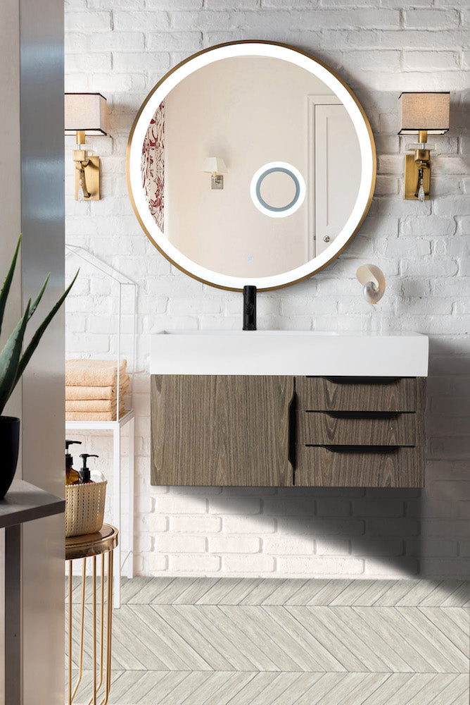 36" Columbia Single Wall Mount Vanity Cabinet, Ash Gray, Matte Black