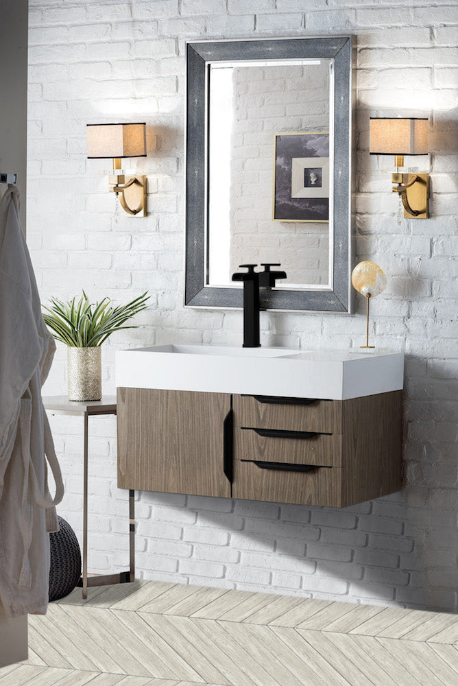 36" Mercer Island Single Sink Bathroom Vanity, Ash Gray w/ Matte Black