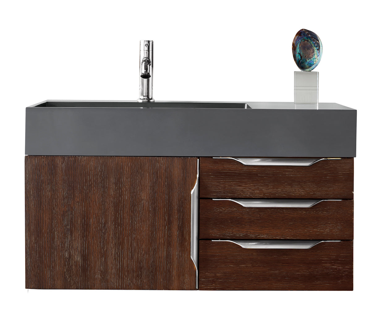 36" Mercer Island Single Sink Bathroom Vanity, Coffee Oak w/ Brushed Nickel