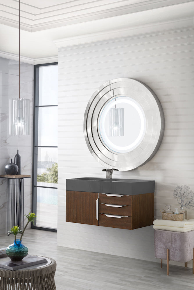 36" Mercer Island Single Sink Bathroom Vanity, Coffee Oak w/ Brushed Nickel