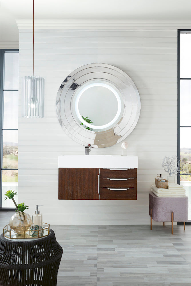 36" Mercer Island Single Sink Bathroom Vanity, Coffee Oak w/ Brushed Nickel