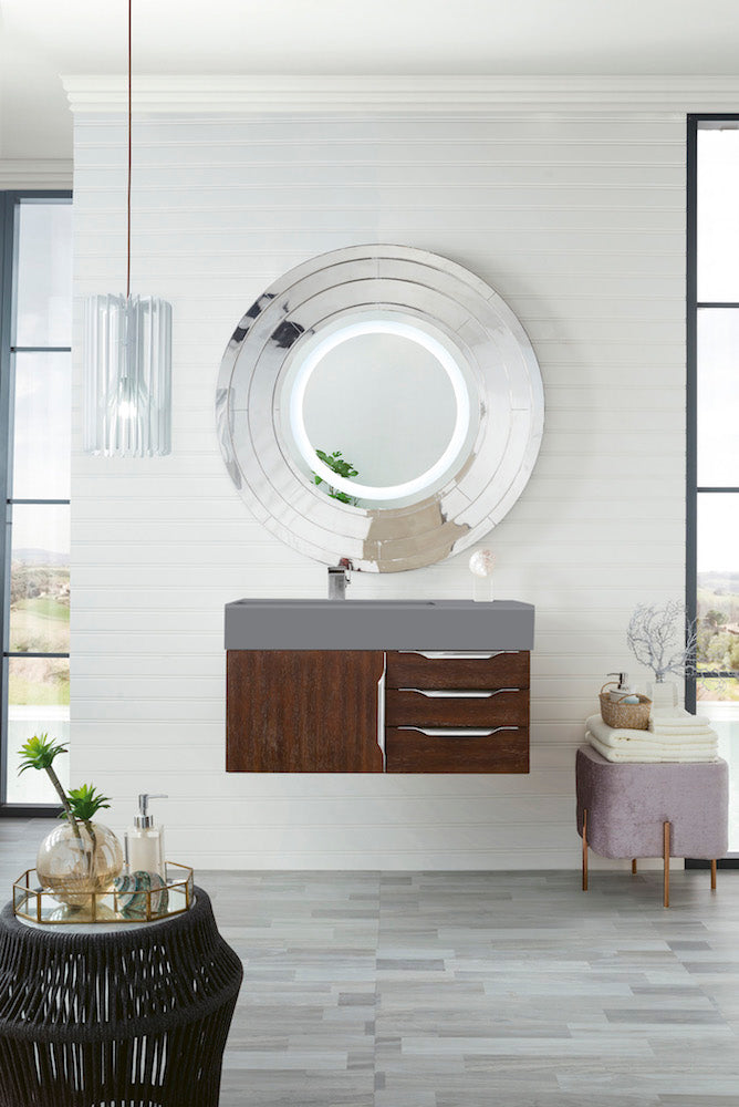 36" Mercer Island Single Sink Bathroom Vanity, Coffee Oak w/ Brushed Nickel